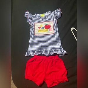 Smocked Auctions Royal Blue Stripe Knit Notebook Short Set